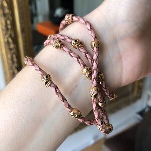 Rocks n sugar wrap around leather Braided Skull Bracelet